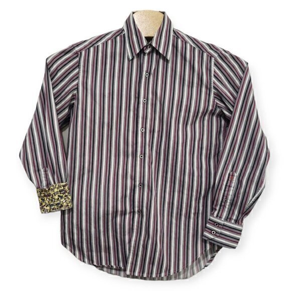 Robert Graham Mens Small Plum, Black, White Striped Flip Cuff Beach Lawn Chairs - Picture 2 of 6